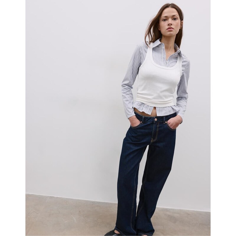 Stradivarius Fitted shirt with underbust seam in pearl grey 112979230