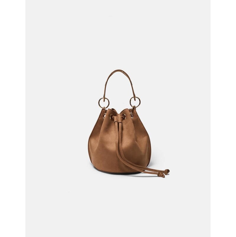 Stradivarius Rigid eyelet bucket bag in caramel-Brown 112979257