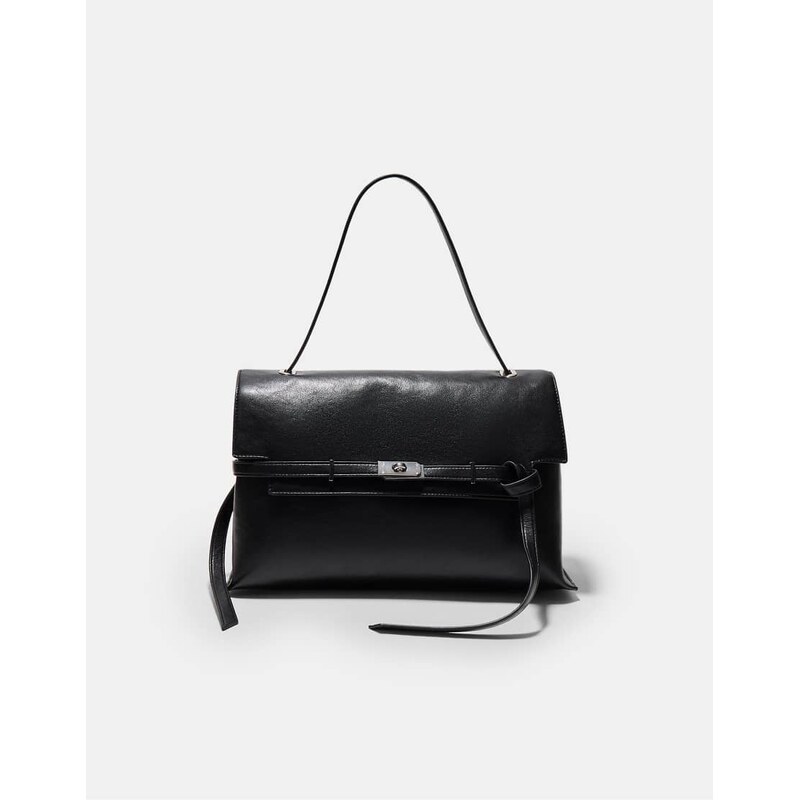 Stradivarius Ladys shoulder bag with metal clasp in black 112979307
