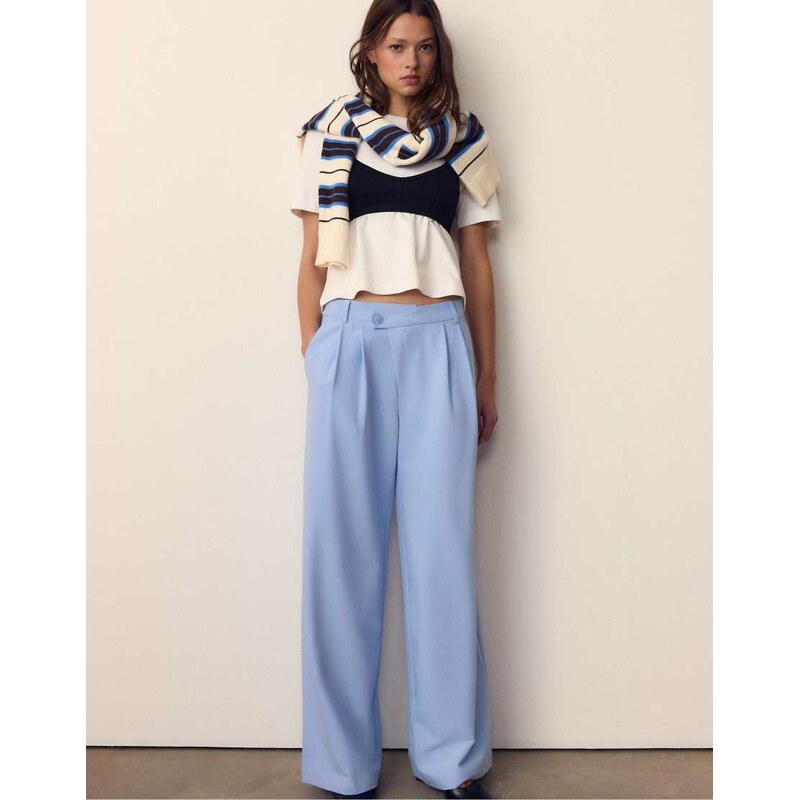 Stradivarius Smart crossover waist trousers in royal blue-Navy