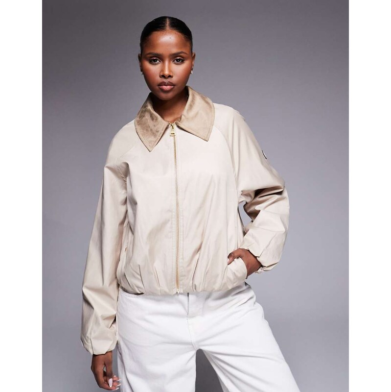Barbour International Ozara pleated bomber jacket in beige-Neutral 113277497