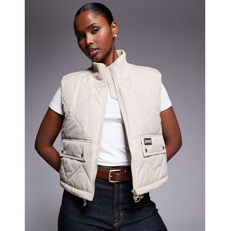 Barbour International Nia cropped chinched gilet in beige-Neutral 113277495