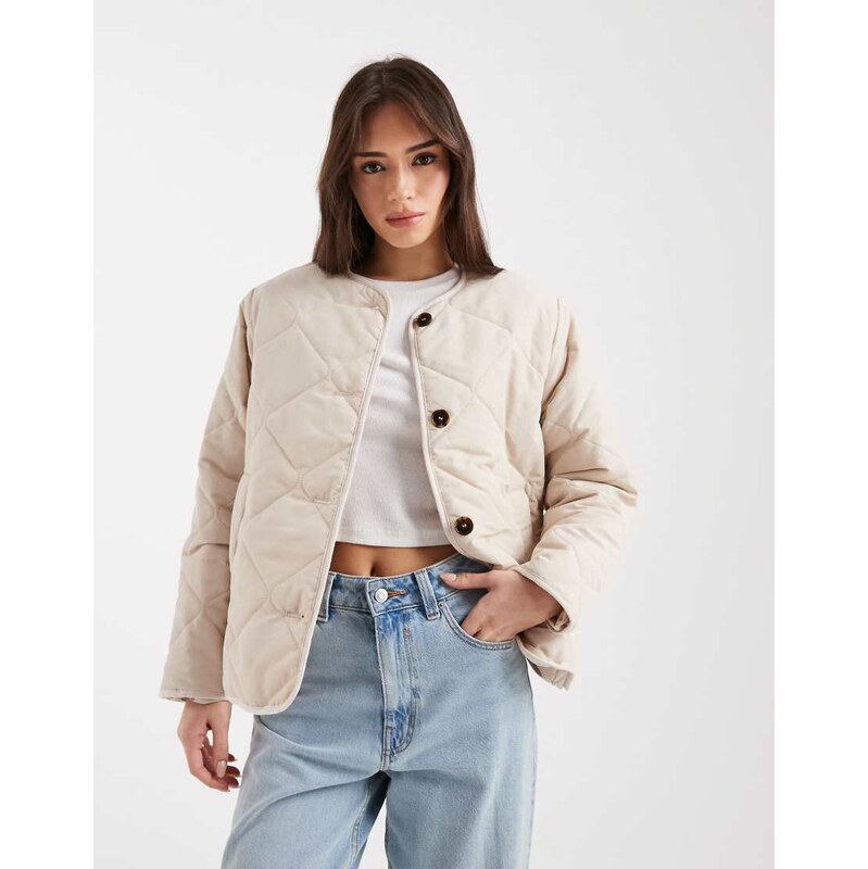 New Look soft touch quilted jacket in stone-Neutral