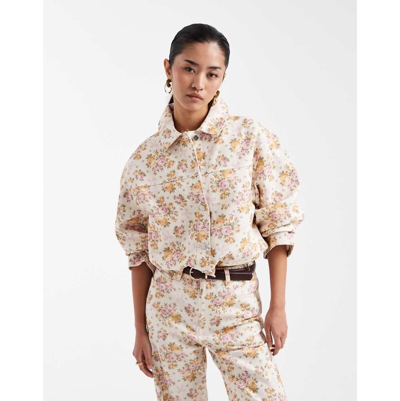 Miss Selfridge all over floral denim jacket co ord-Multi 113320602
