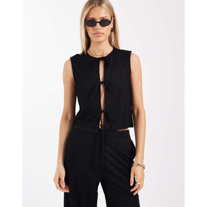 ONLY tie front sleeveless top co-ord in black