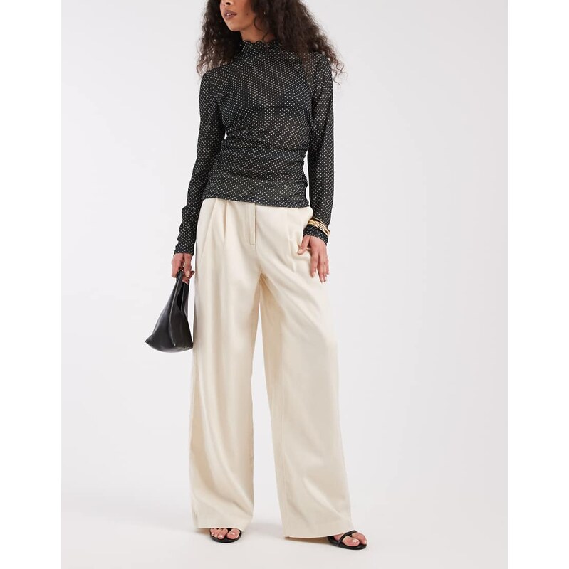 Object wide leg pleated trouser in birch-White 112993531