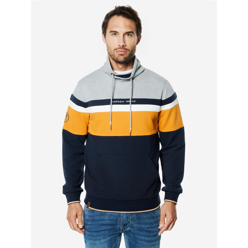 KOROSHI Mikina marine modrá / okrová / šedá / offwhite