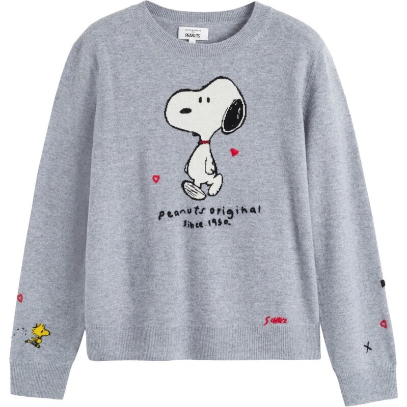 Chinti & Parker Svetr Snoopy Original šedý melír / červená /