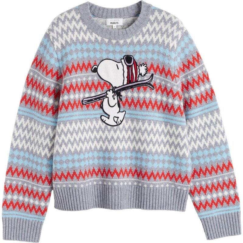Chinti & Parker Svetr Snoopy Ski Fairisle světlemodrá / šedý