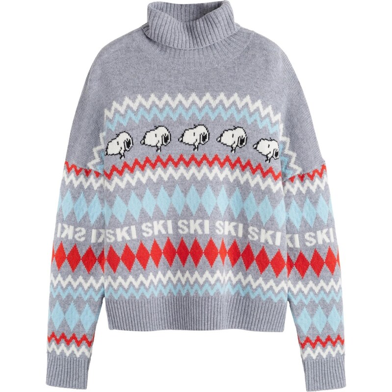 Chinti & Parker Svetr Snoopy Ski světlemodrá / šedá džínová / červená 112982785
