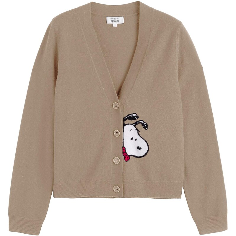 Chinti & Parker Kardigan Snoopy Peekabow světle hnědá / červená / 112982794