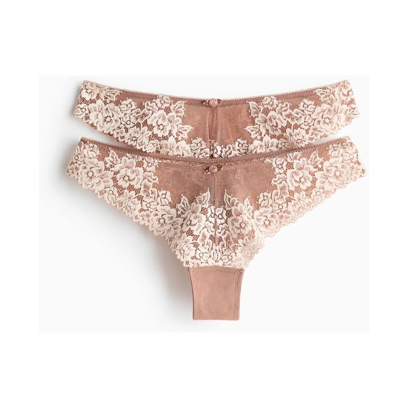 H&M - Krajkové kalhotky brazilian 2 kusy - béžová 112982128