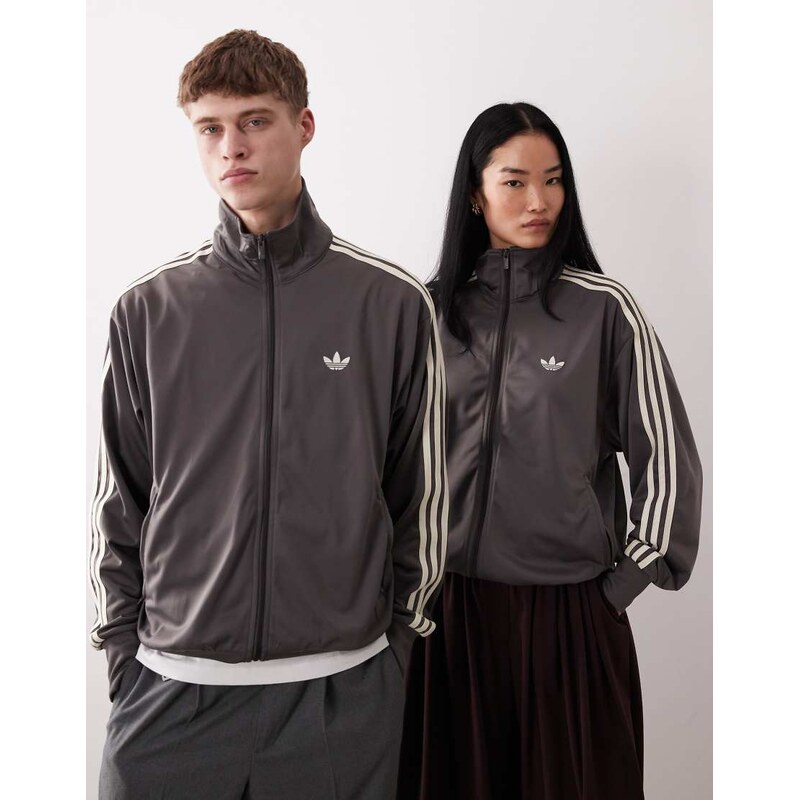 adidas Originals firebird track jacket in charcoal and cream-Brown 112985421