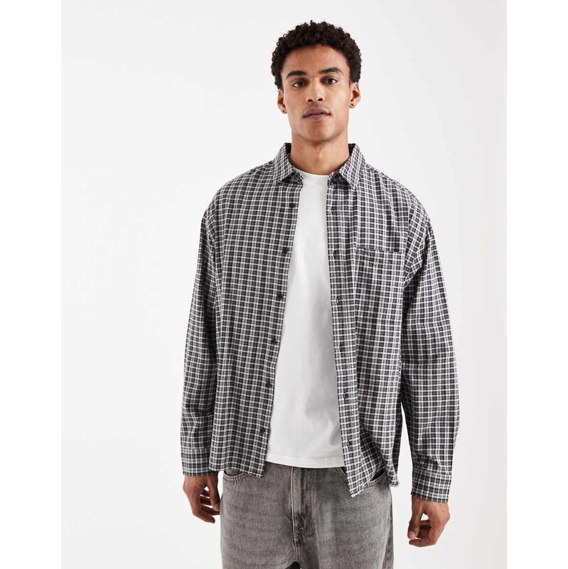 ASOS DESIGN oversized dad checked shirt in black