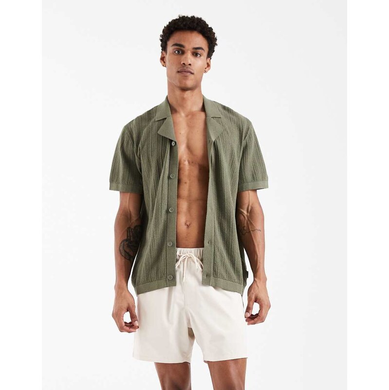 ASOS DESIGN swim shorts in mid length in stone-Neutral