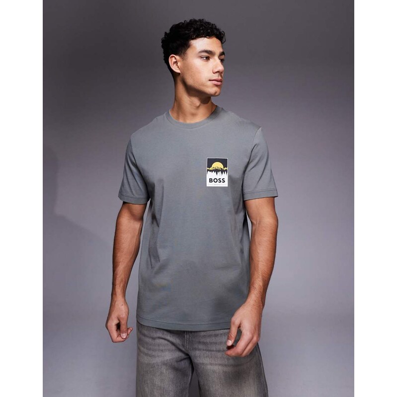 BOSS Orange teplain chest logo t-shirt in dark grey