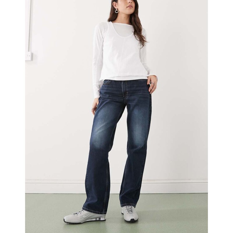 Weekday Resolute stretch high waist straight leg jeans in dark