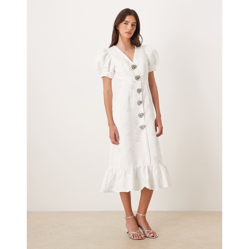 Sister Jane Carnival exclusive Bridal puff sleeve heart button up midi 112993548