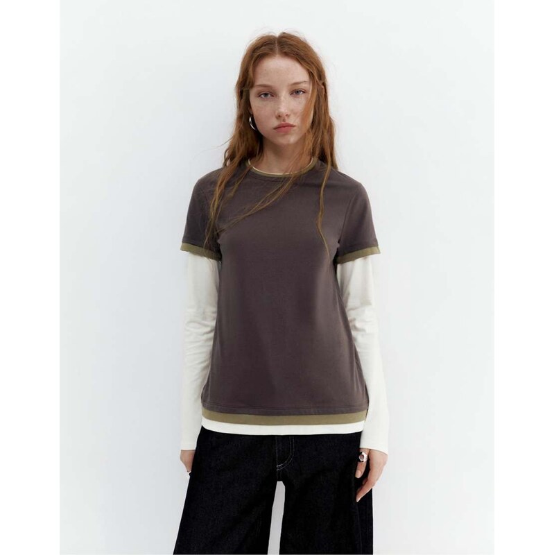 Pull&Bear Double sleeve t-shirt in grey 112993563