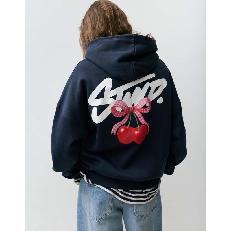 Pull&Bear Stwd cherry hoody in navy 115740796