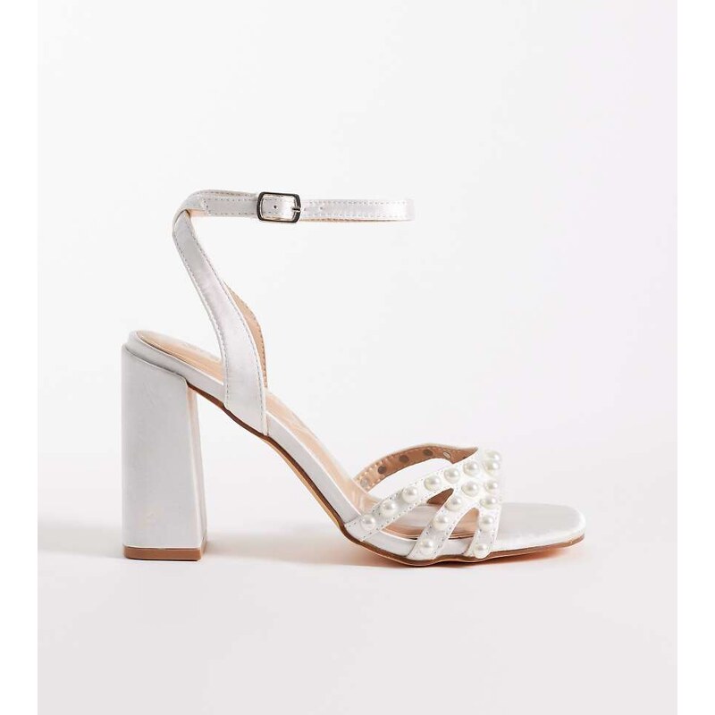 SEQWL Wide Fit Clark pearl embellished block heeled sandal in