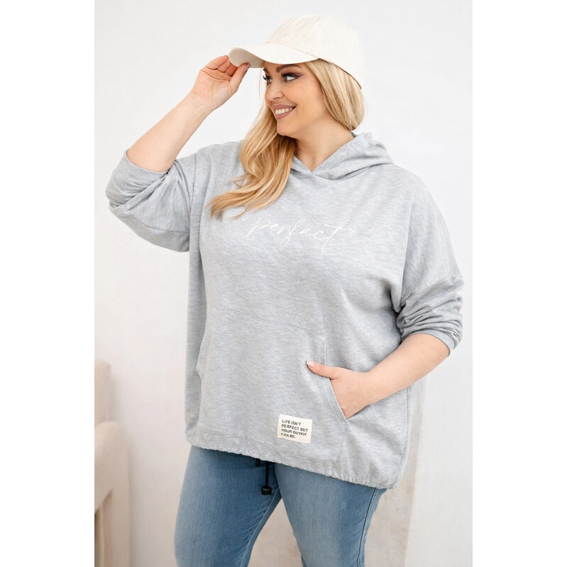 K-Fashion Dámská mikina Plus Size s kapucí a potiskem šedá