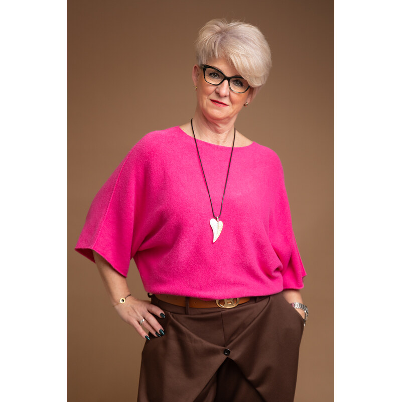 Italy fashion Oversize svetr BRIDGET Barva: Tmavě růžová,