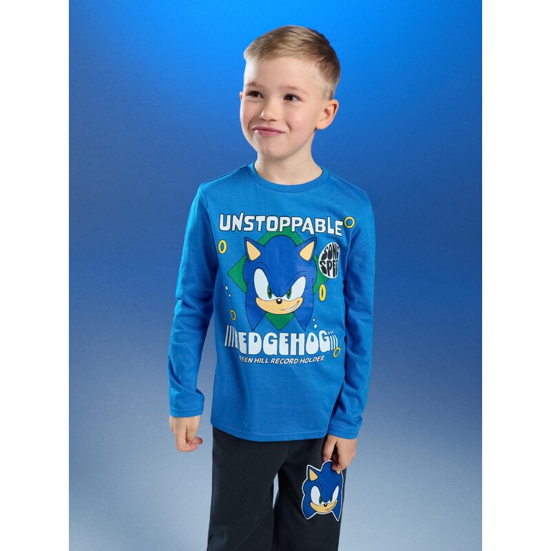 Sinsay - Bavlněná košilka s potiskem Sonic the Hedgehog - modrá