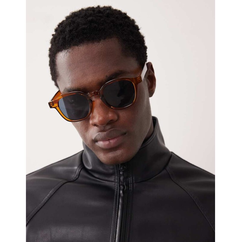 ASOS DESIGN square sunglasses in crystal amber with smoke lens