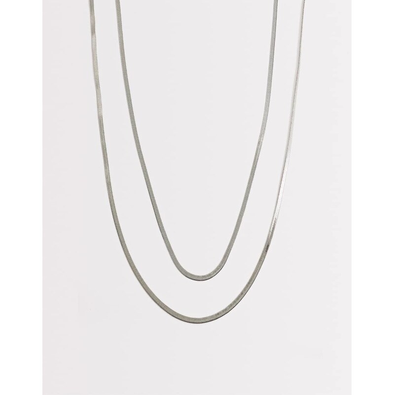 ASOS DESIGN pack of 2 long snake chain necklaces in silver tone
