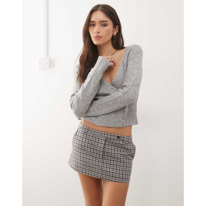 Monki tailored mini skirt in monochrome check-White