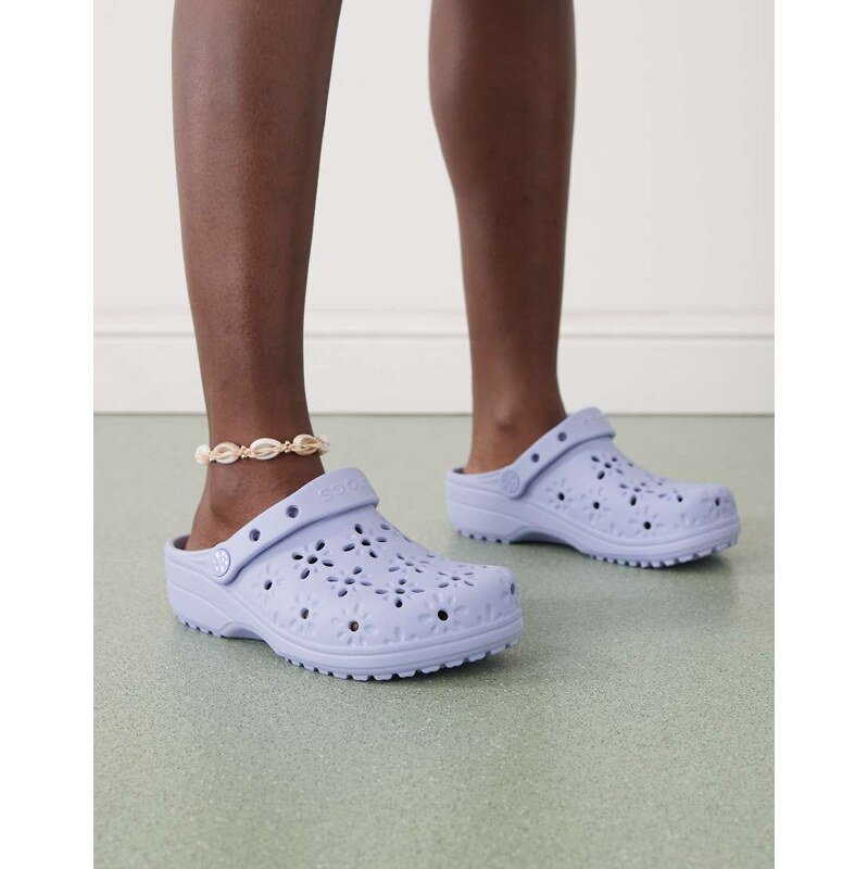 Crocs Classic floral cut out clog in blue haze 112997357