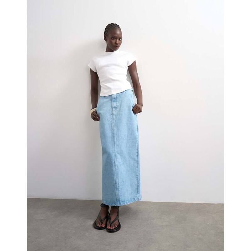 Topshop denim column skirt in bleach-Blue