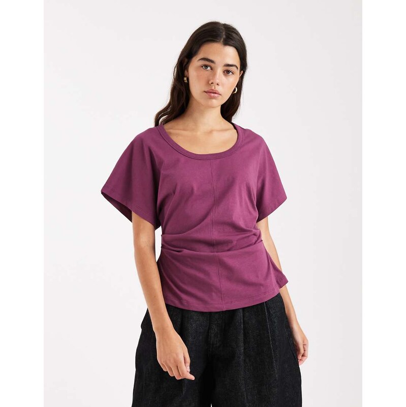 ASOS DESIGN scoop neck with short sleeve top in red-Multi