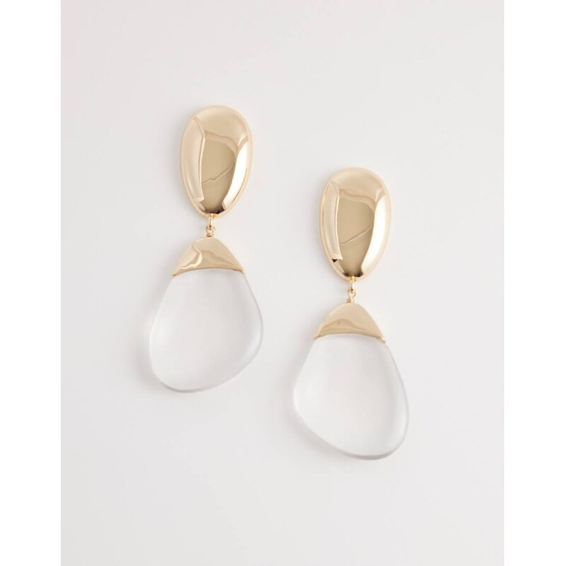 ASOS DESIGN large pendant earrings with clear resin in gold tone 112997367