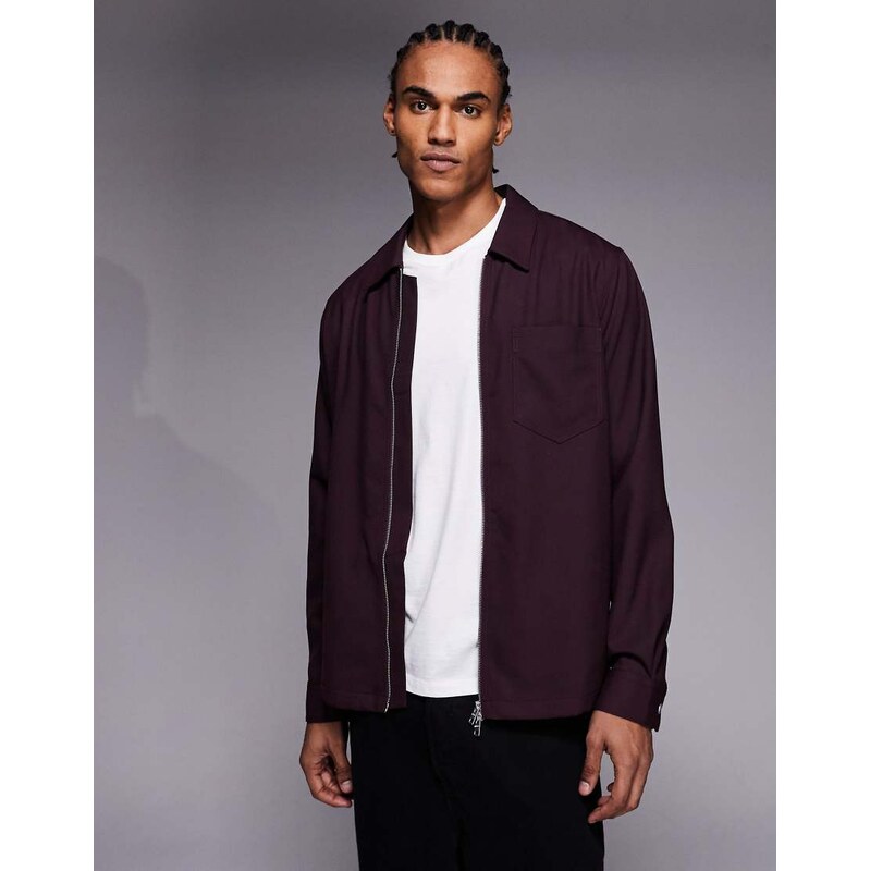 HUGO Red Enasoz zip through overshirt in burgundy