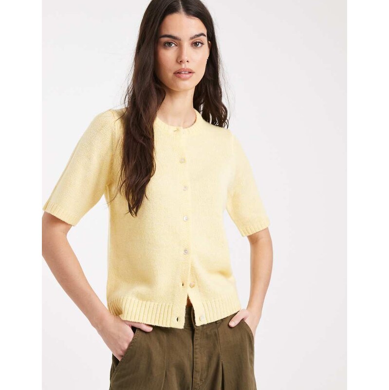 Threadbare short sleeve crew neck cardigan in lemon yellow