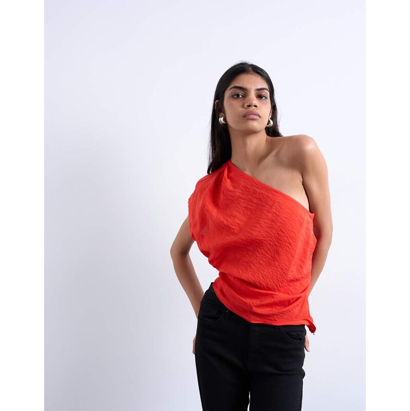 Topshop one shoulder top in red