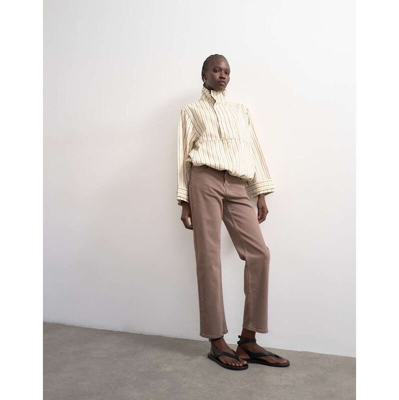 Topshop Orson mid rise comfort straight jean in otter-Brown
