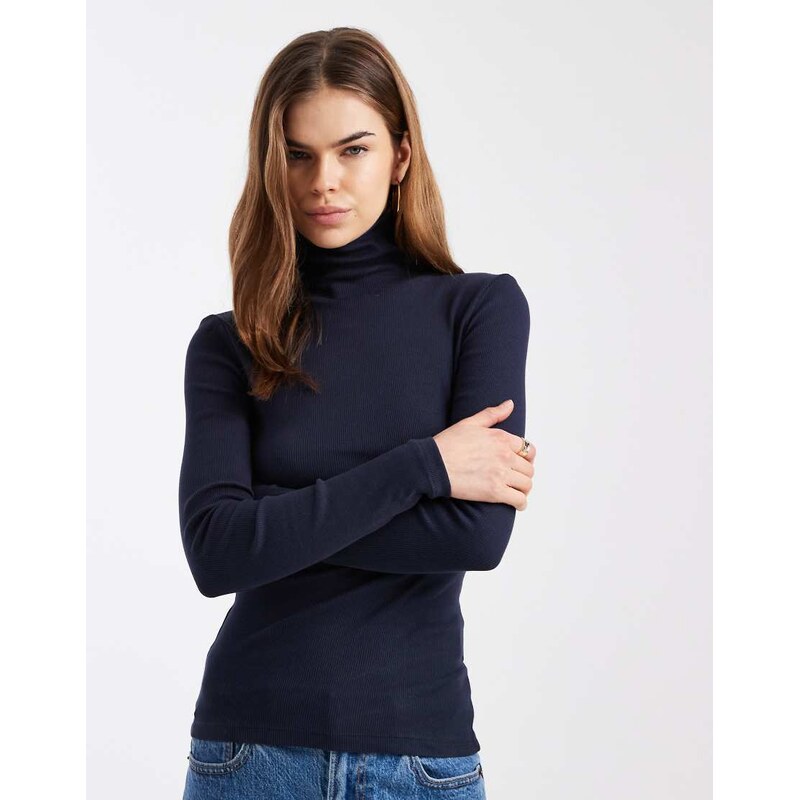 Brave Soul long sleeve ribbed rollneck top in navy 112997383