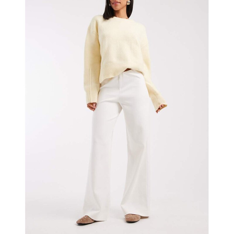 ASOS DESIGN basic wide leg interlock jersey trouser in ivory