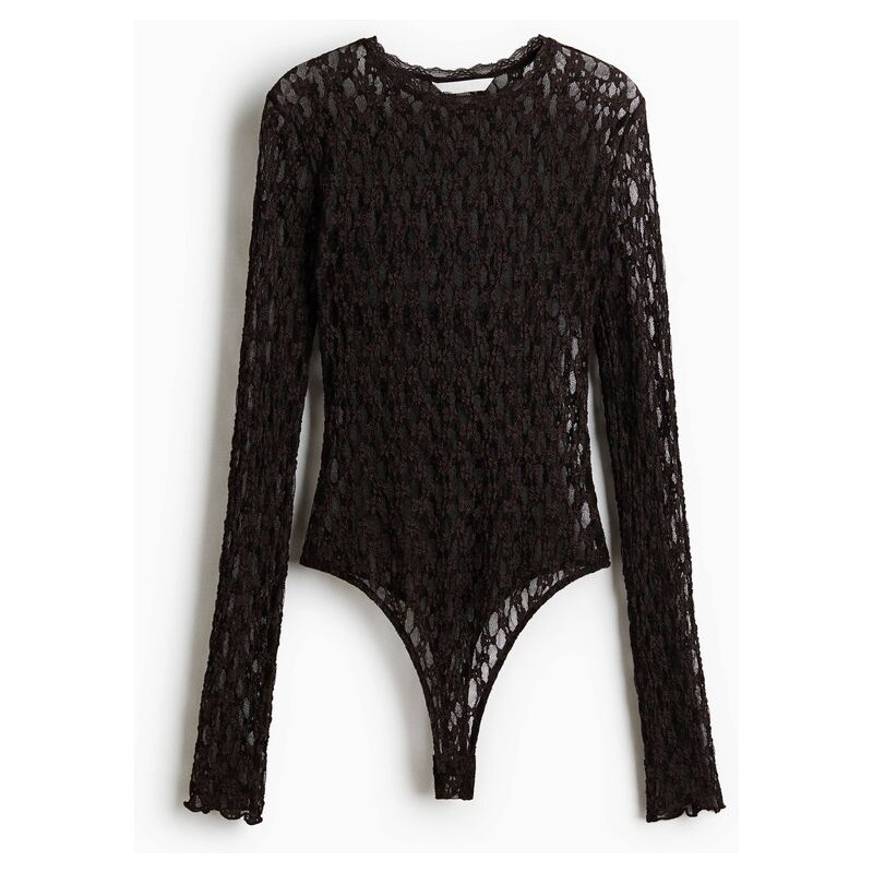 H&M - Body thongs efektem krajky - hnědá 112998477