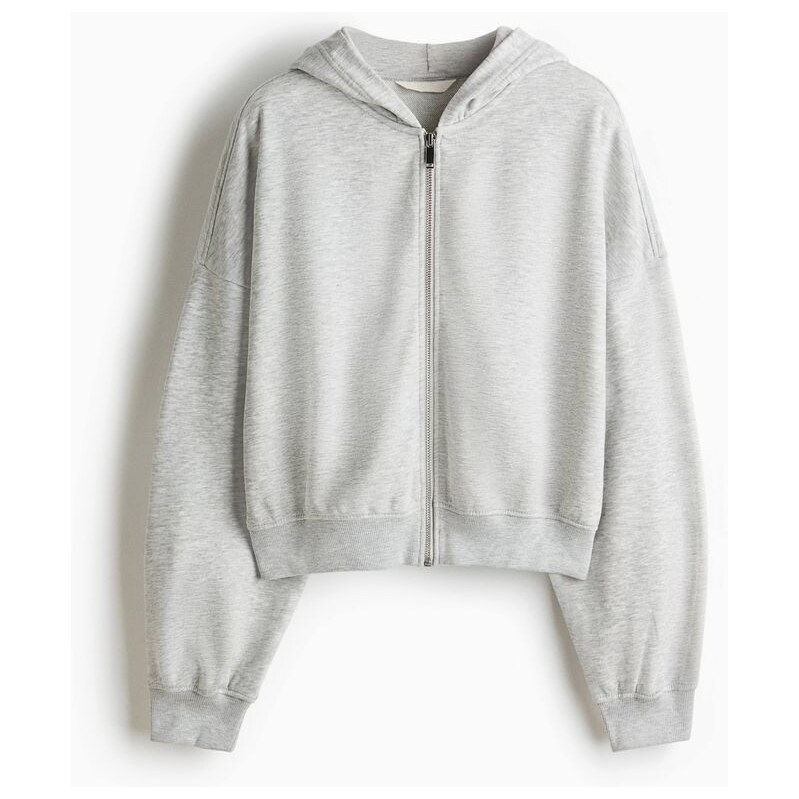 H&M - Krátká bunda na zips kapucí - Světle Šedý Melír