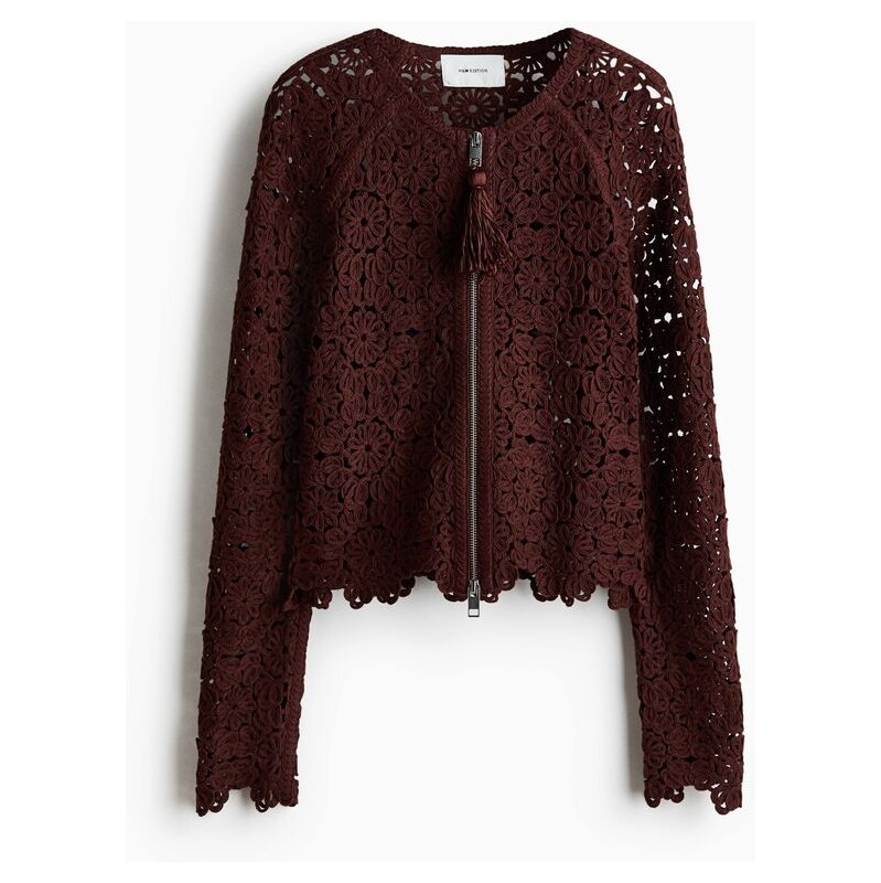 H&M - Kardigans efektem háčkování - Tmavě Hnědá