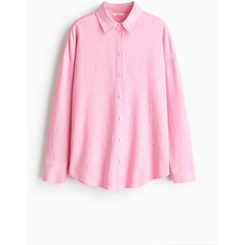 H&M - Oversized košile z lněné směsi - růžová 112998608