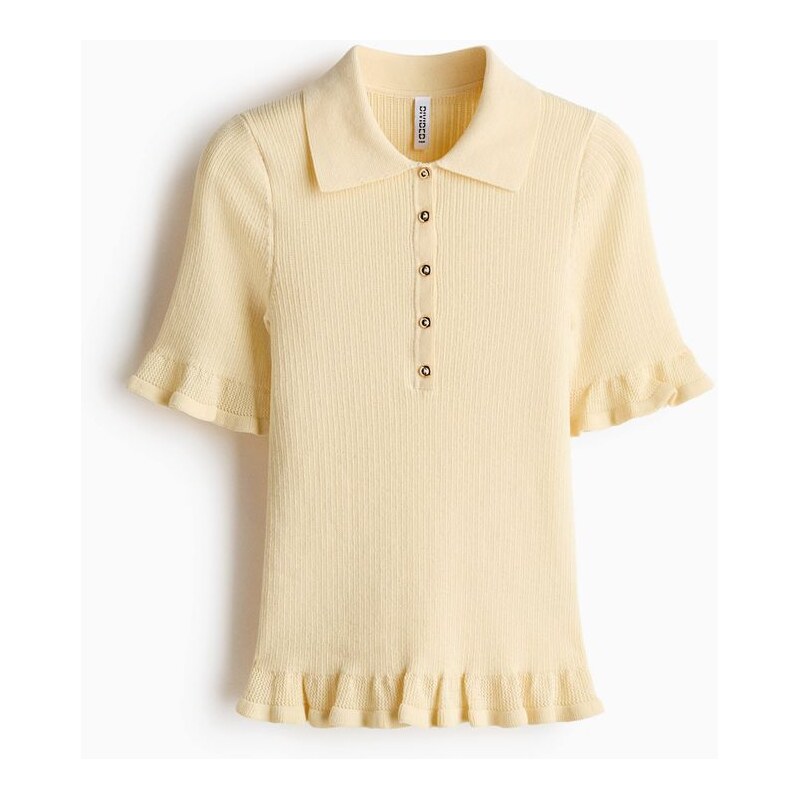 H&M - Top z žebrovaného úpletus límečkem - žlutá 112998601