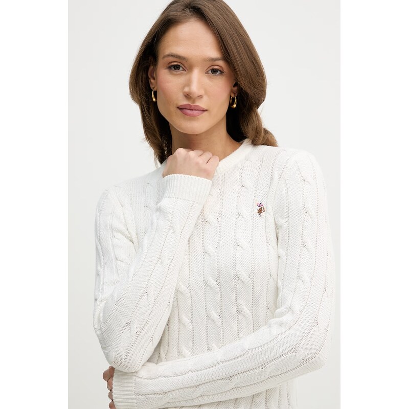 U.S. Polo Assn. svetr dámský bavlněný CREW NECK CABLE