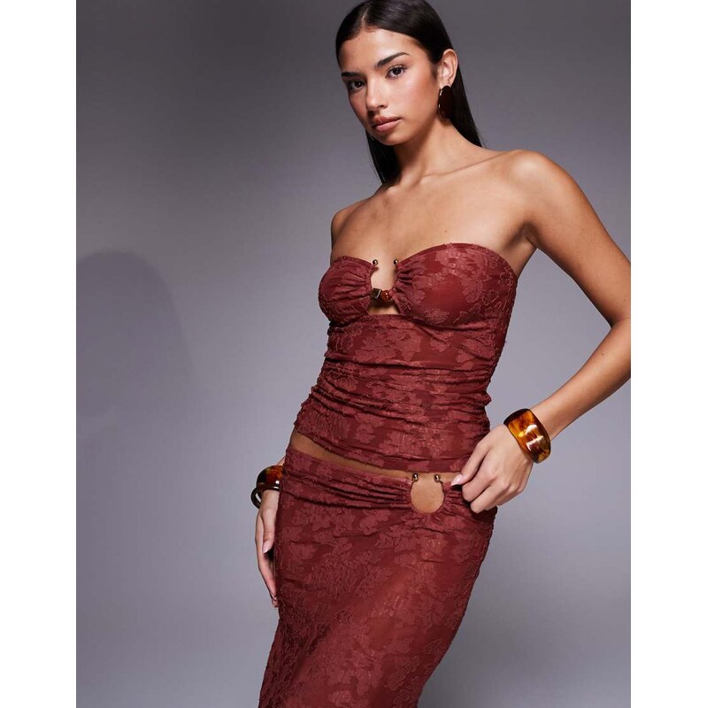 South Beach burnout bandeau beach top in rust-Orange 113000967