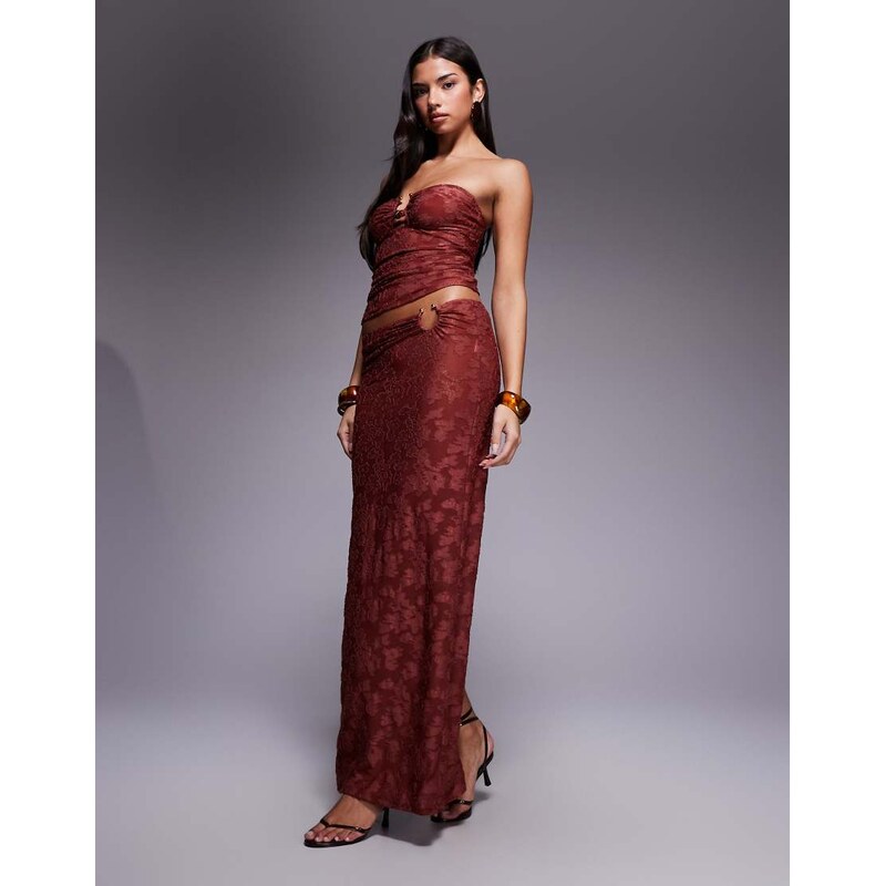 South Beach burnout maxi beach skirt in rust-Orange