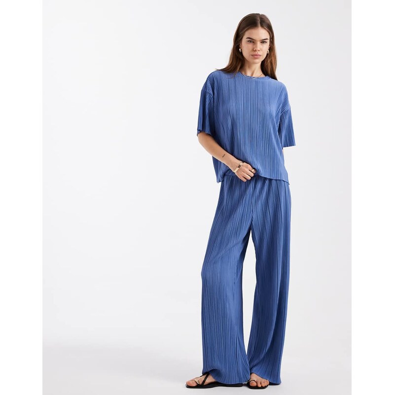 ONLY plisse wide leg trousers co-ord in blue 115518470